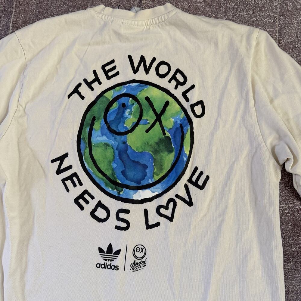 Men's Adidas X Andre Saraiva The World Needs Love White Graphic T Shirt Tee Sz S